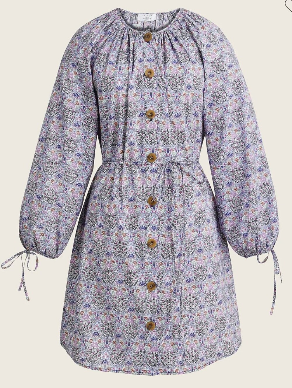 J. Crew Tie Sleeve Button Front Organic Cotton Dress Liberty Club Nouveau Fabric